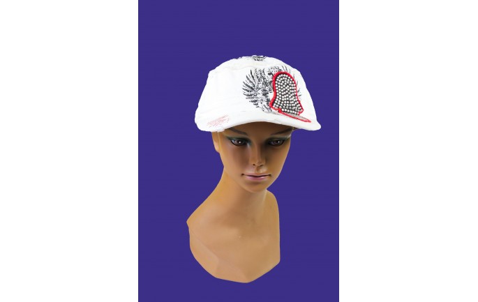 White Sequined Cap with Hamsa Symbol