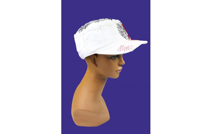 White Sequined Cap with Hamsa Symbol