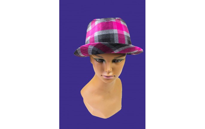 Grey and Pink Plaid Fedora Hat