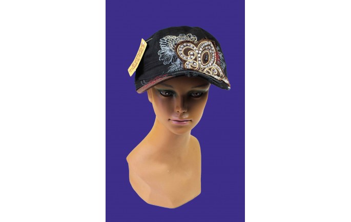 Black Abstract Design Cap with Fleur De Lis