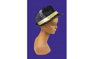 Black and Gold Sequined Fedora Hat 