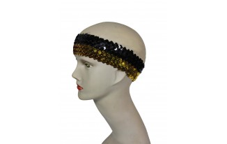 Sequined Black & Gold Elastic Headband