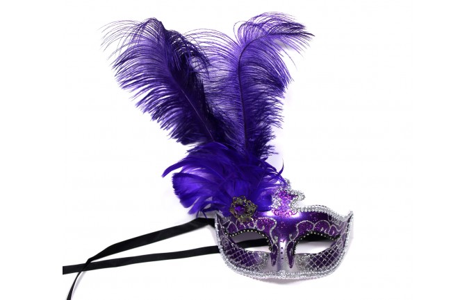 Glittered Side Feathers Venetian Mask