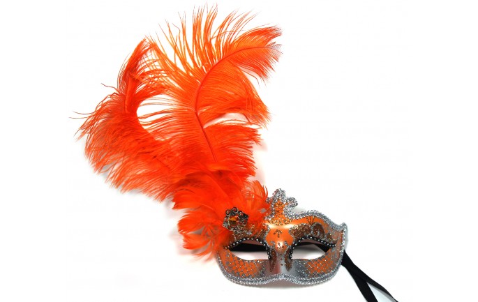 Glittered Side Feathers Venetian Mask