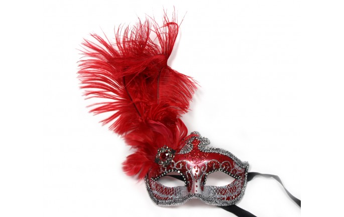 Glittered Side Feathers Venetian Mask