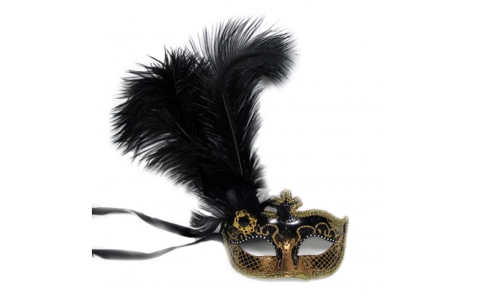 Glittered Side Feathers Venetian Mask