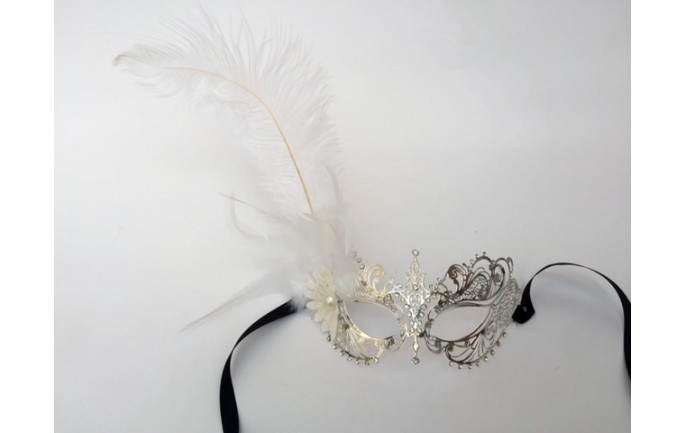 Laser Cut Venetian Mask with Feathers