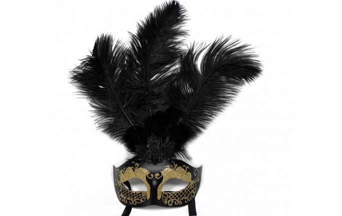 Beautiful Glittered Center Feathers Venetian Mask