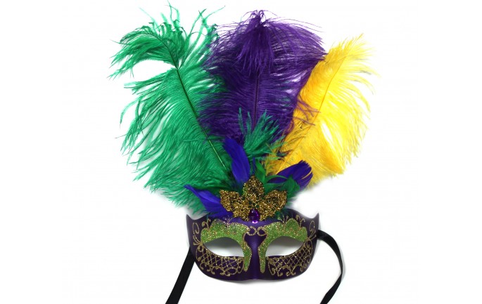 Beautiful Glittered Center Feathers Venetian Mask