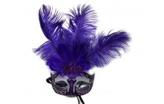 Beautiful Glittered Center Feathers Venetian Mask