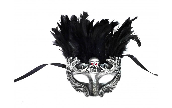 Greek and Roman Style Men Masquerade Mask with Skeleton and Feathers