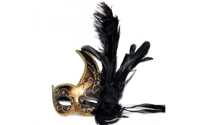 Flame Design Venetian Mask with Feathers