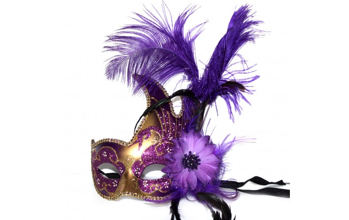 Flame Design Venetian Mask with Feathers