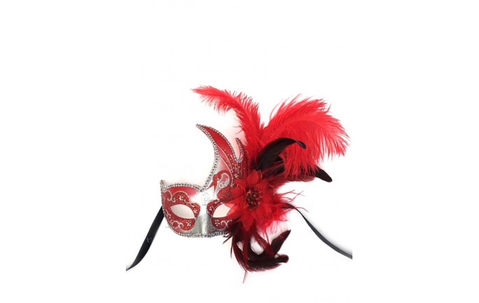 Flame Design Venetian Mask with Feathers