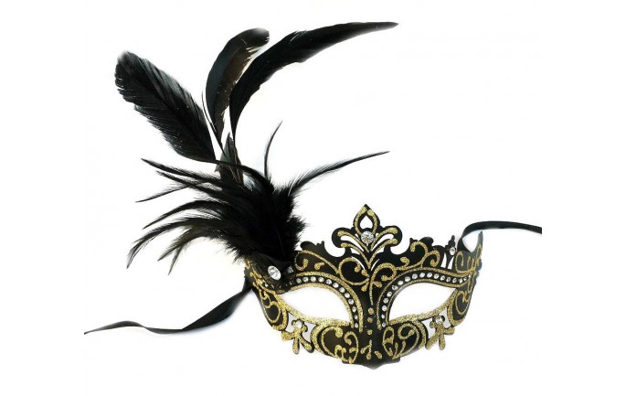 Laser Cut Look Venetian Mask with Feathers