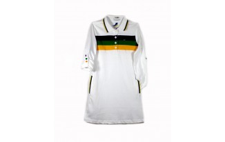 Kids White Rugby Style Pocket Dress with Mardi Gras Colors Stripes 