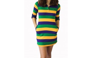 Junior Girls Mardi Gras Fully Striped Rugby Style Dress with Pockets