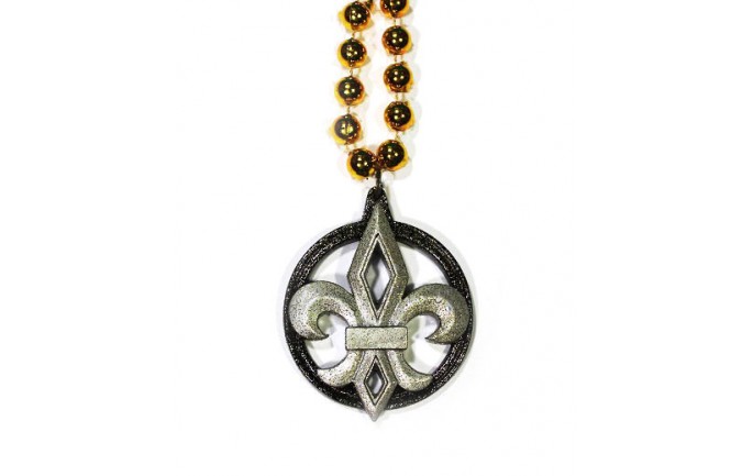 Glittered Silver and Black Fleur de Lis Bead