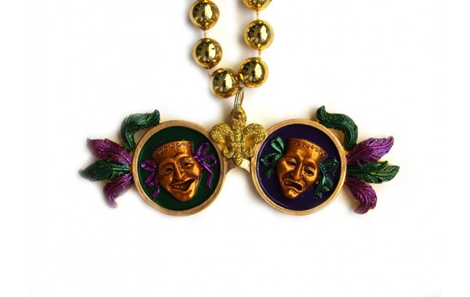 Comedy Tragedy Maks Framed with Fleur de lis Bead