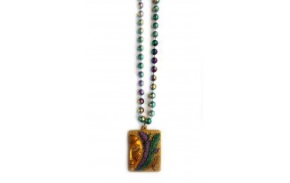 Half Gold Face with Mardi Gras Feathers Beads