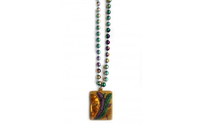 Half Gold Face with Mardi Gras Feathers Beads