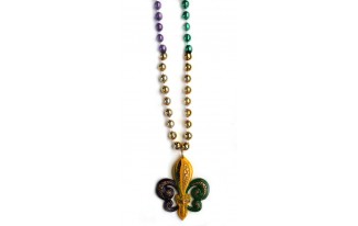 Purple, Gold and Green Fleur de lis with Mask Bead
