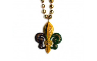 Purple, Gold and Green Fleur de lis with Mask Bead