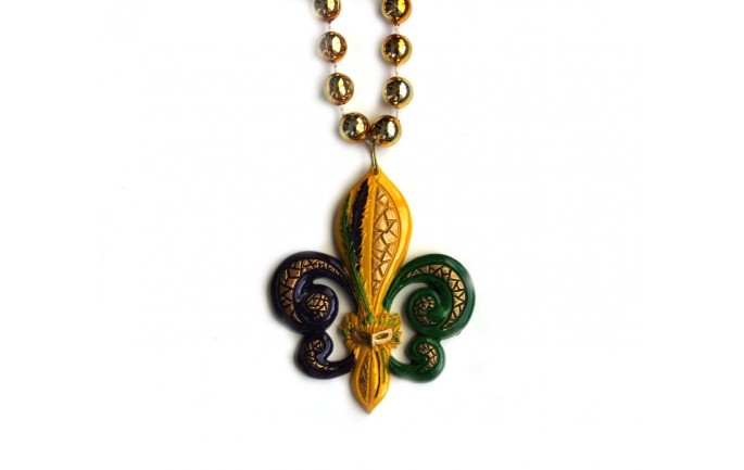 Purple, Gold and Green Fleur de lis with Mask Bead