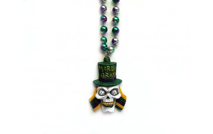 Skull with Mardi Gras Hat Bead