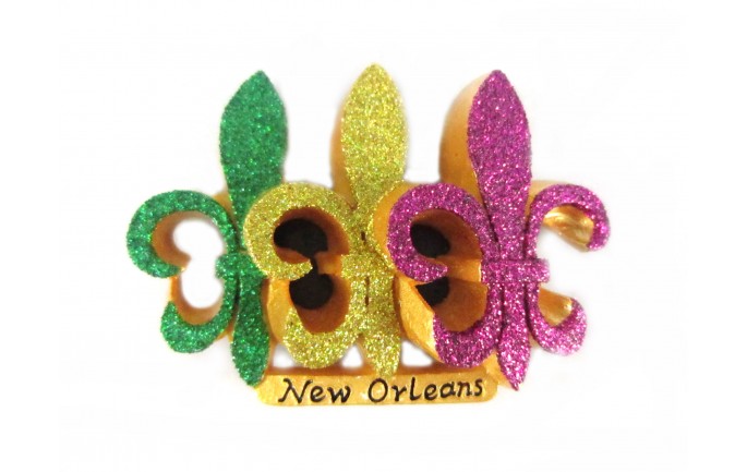 Purple, Gold anf Green Glittered Fleur de Lis Magnet