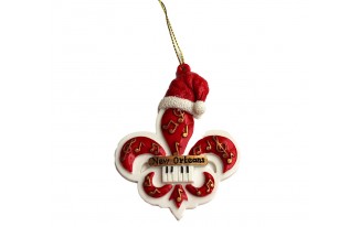 Red New Orleans Fleur de lis Christmas Ornament